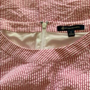 Brooks Brothers Pink/white striped seersucker dress, tailored shape, fully lined